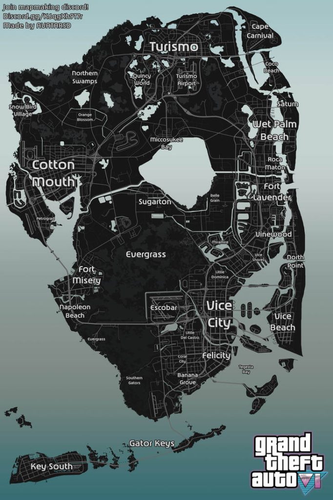 Detailed map of Vice City's neighborhoods in GTA 6