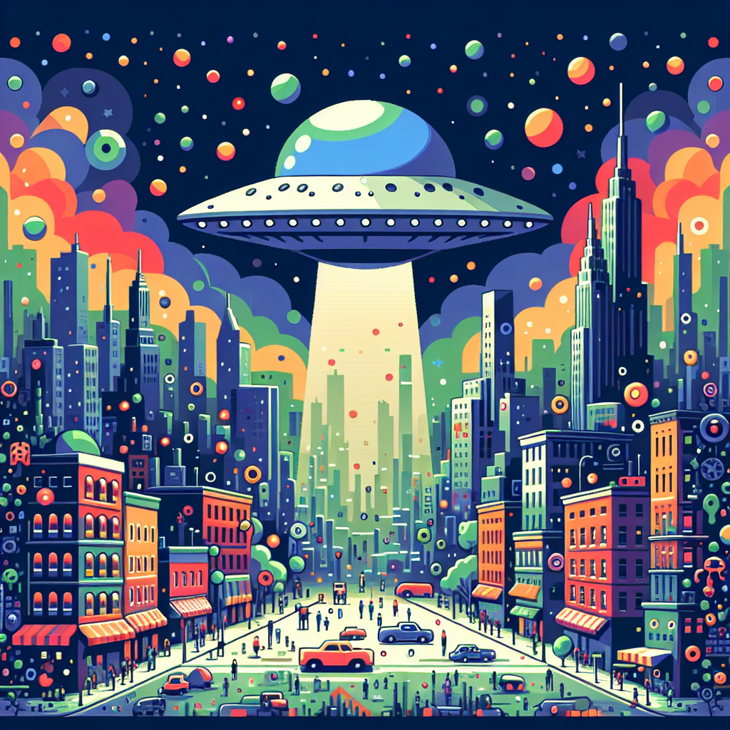 UFO hovering over cityscape