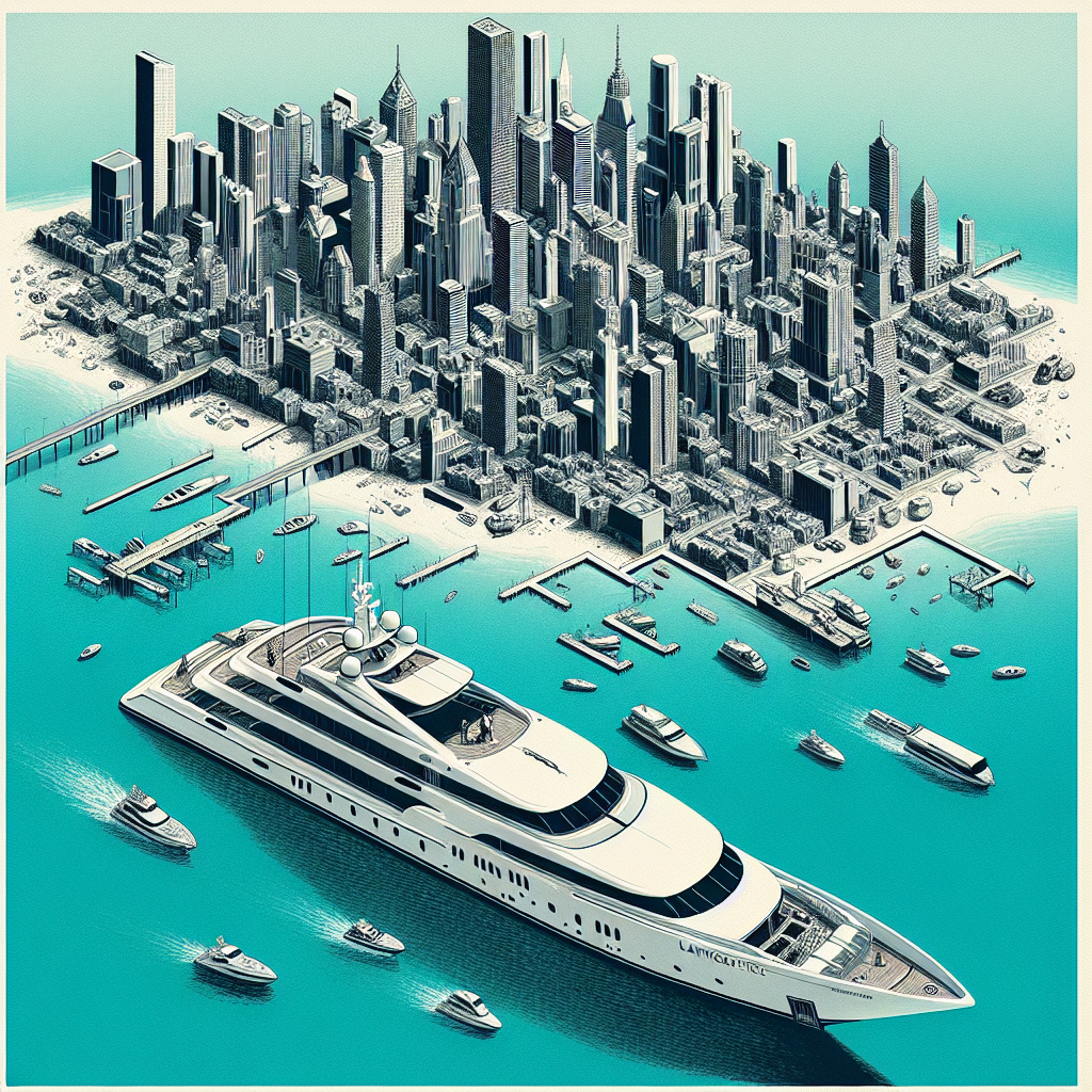 Realistic superyacht on turquoise water