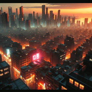 Cinematic drone shot over city