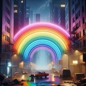 Diversity rainbow sign amidst logos