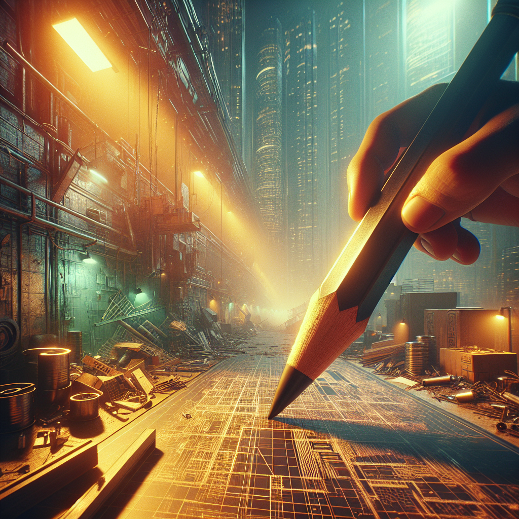 Giant pencil sketching blueprint