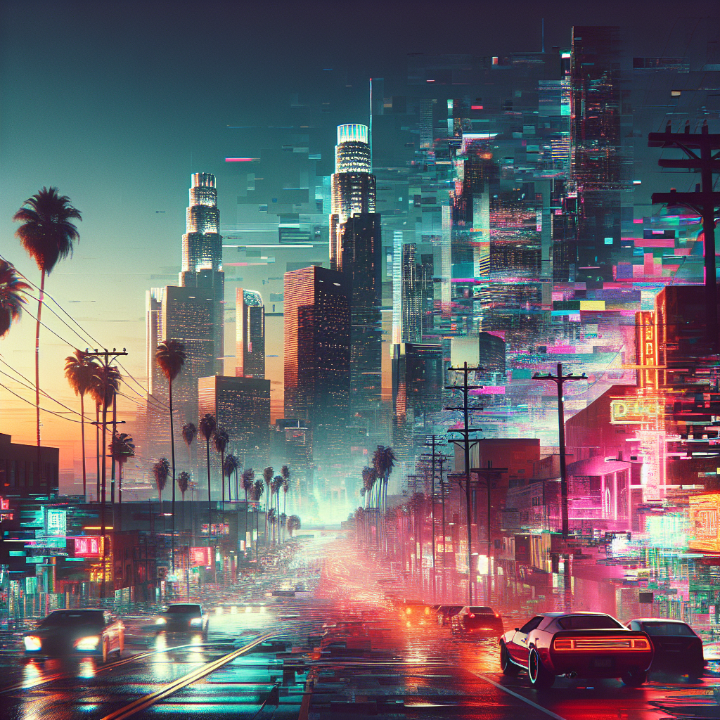 Glitching digital landscape scene