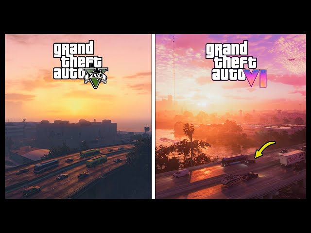 Comparative graphics of GTA 6 and GTA 5 showing enhanced environmental details